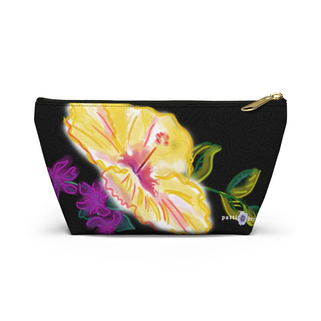 T-Bottom Accessory Pouch:  "Electric" Yellow Hibiscus - Black