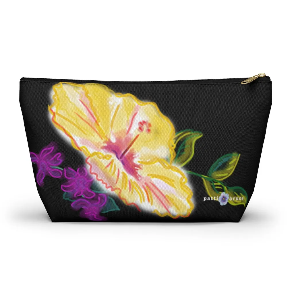 T-Bottom Accessory Pouch:  "Electric" Yellow Hibiscus - Black