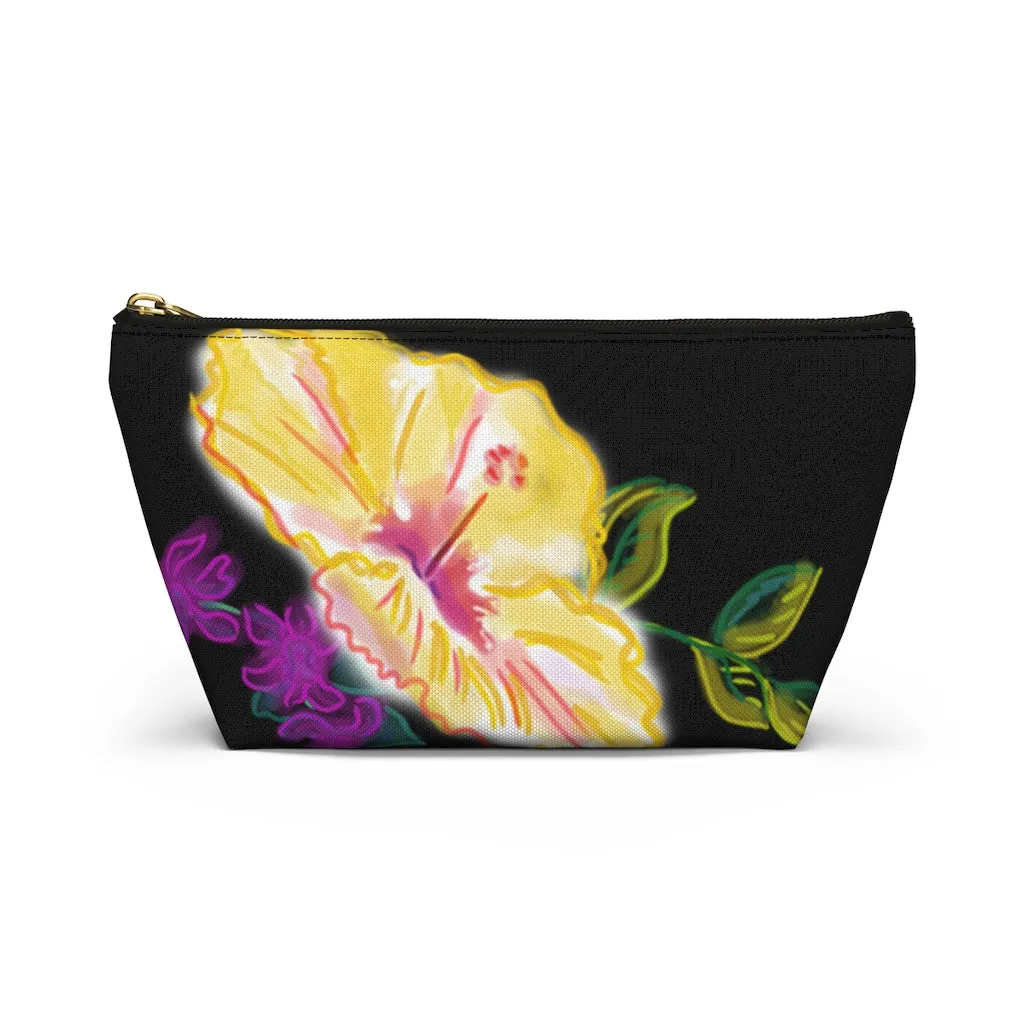 T-Bottom Accessory Pouch:  "Electric" Yellow Hibiscus - Black