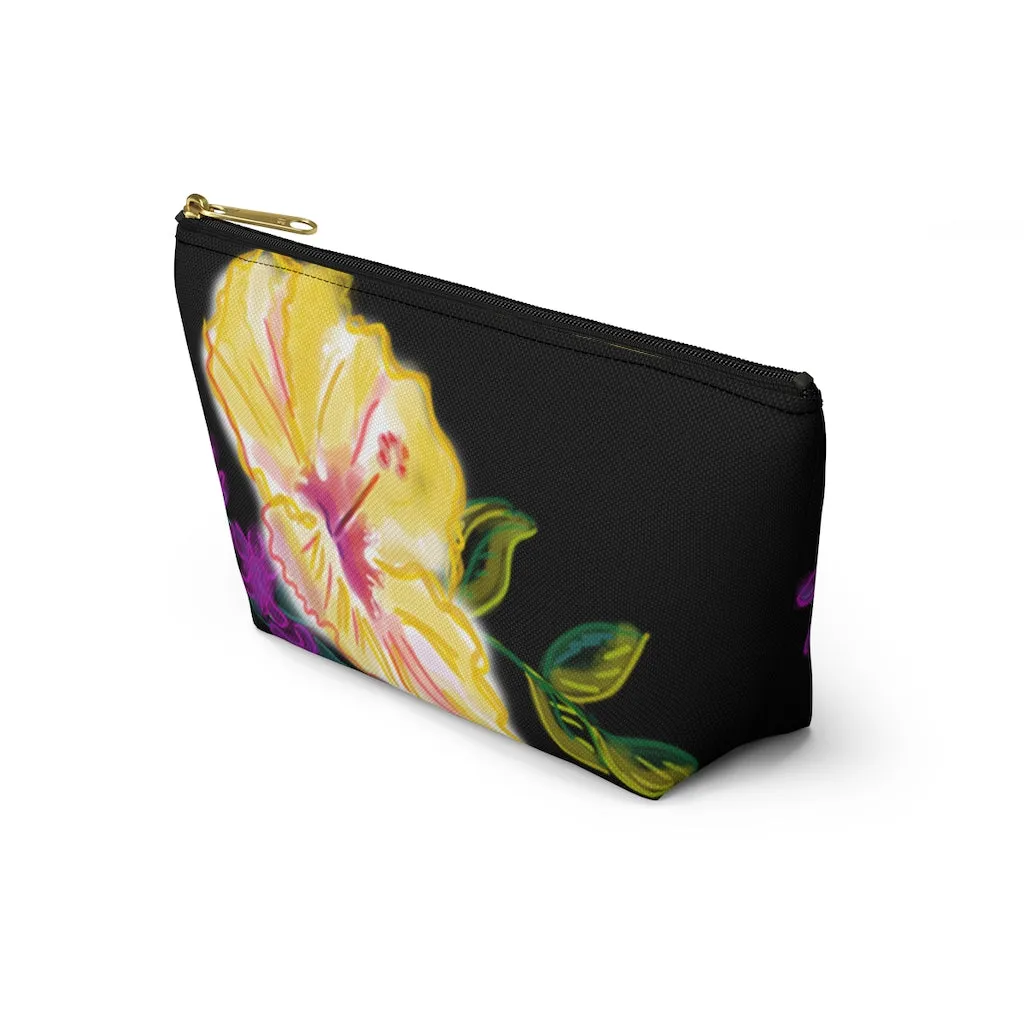 T-Bottom Accessory Pouch:  "Electric" Yellow Hibiscus - Black