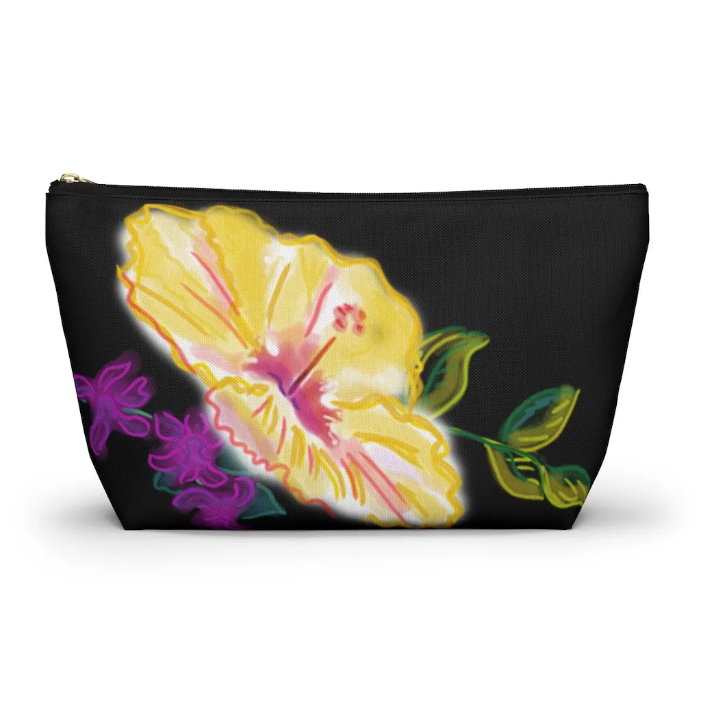 T-Bottom Accessory Pouch:  "Electric" Yellow Hibiscus - Black