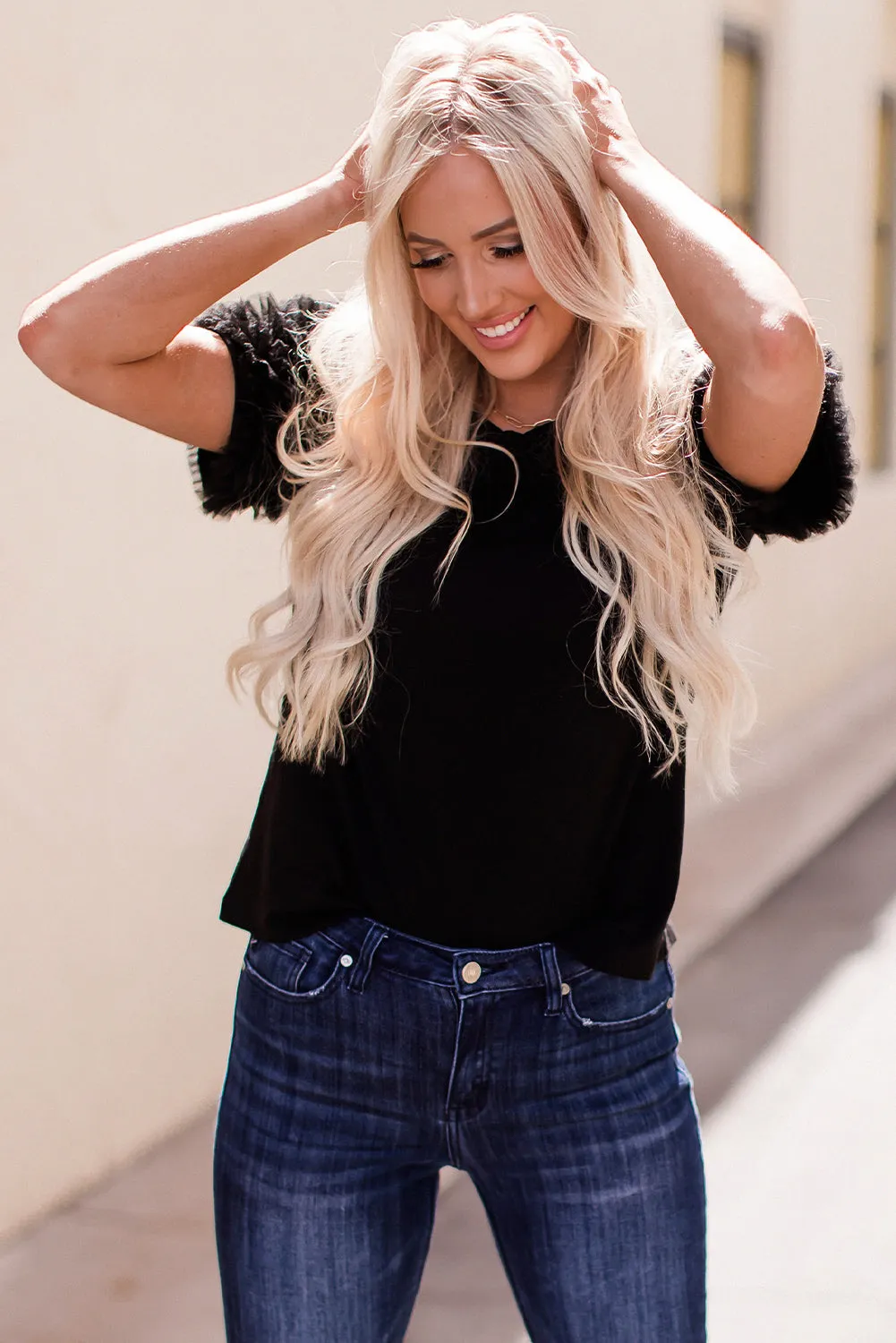 Tang Mesh Trim Short Sleeve Tee