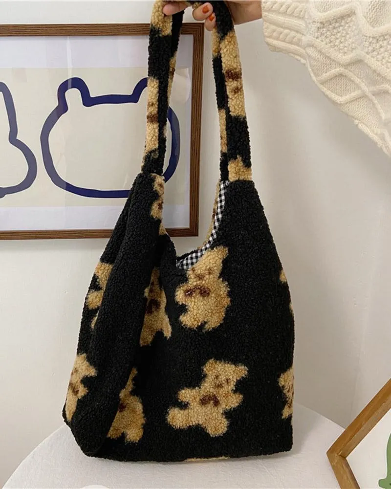 Teddy Bear Fuzzy Reversible Bag