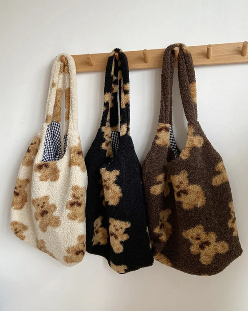 Teddy Bear Fuzzy Reversible Bag