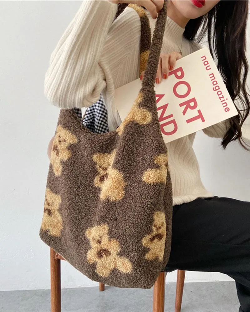 Teddy Bear Fuzzy Reversible Bag