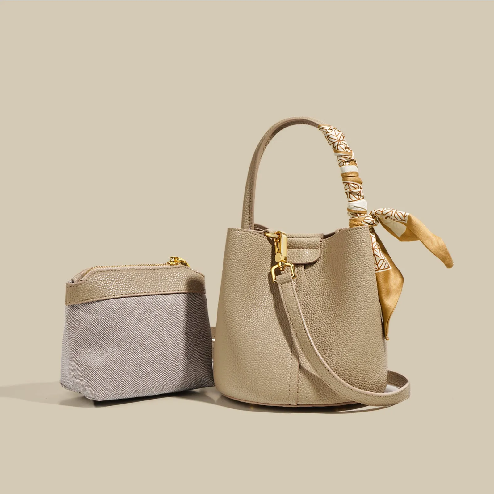 Terea Textured Leather Bucket Handbag | Chic & Spacious