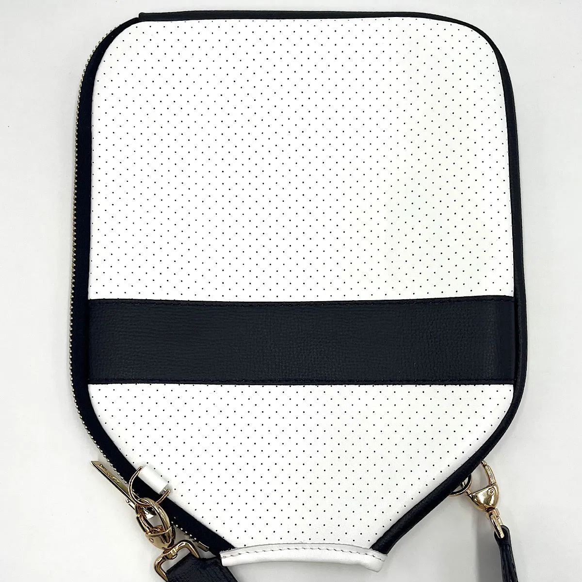 “The Addict” Leather Pickleball Bag - White w/Navy
