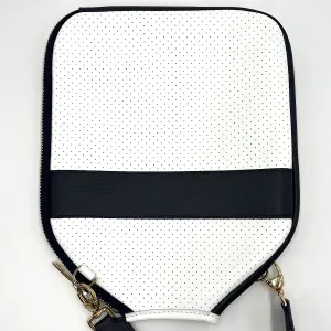“The Addict” Leather Pickleball Bag - White w/Navy