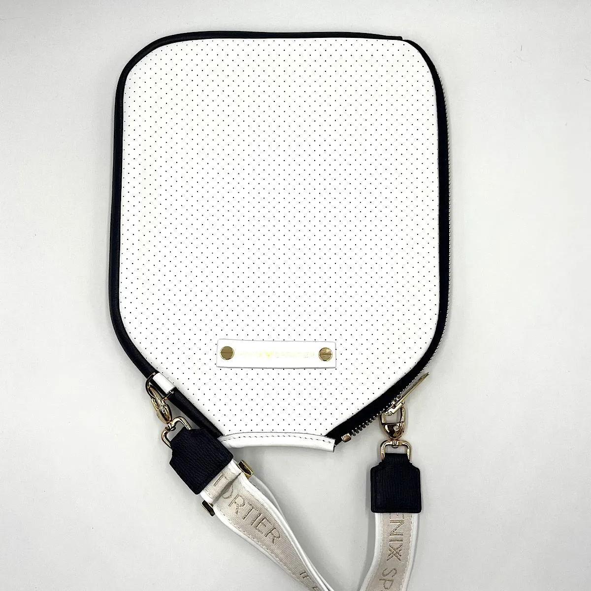 “The Addict” Leather Pickleball Bag - White w/Navy