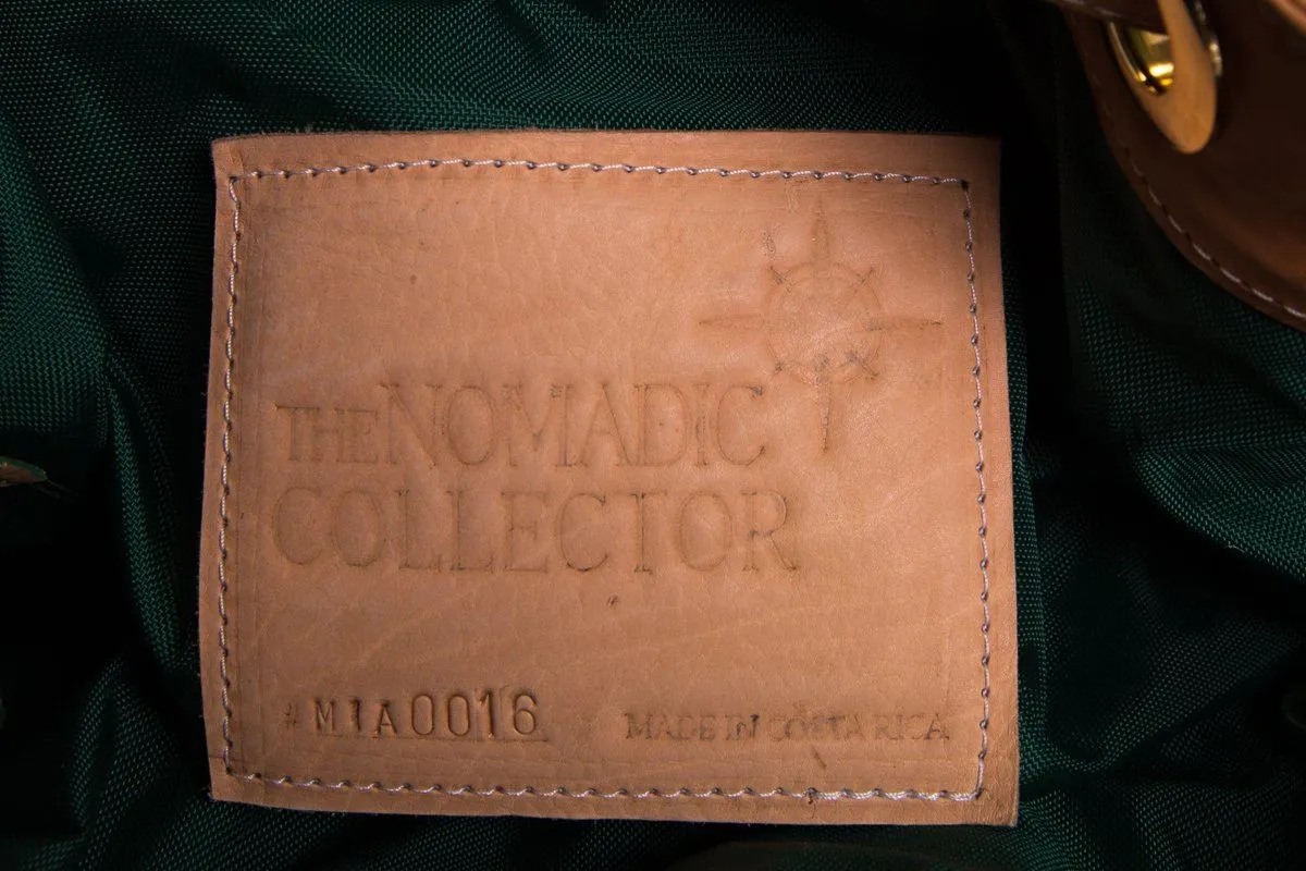 The Nomadic Collector Tan/Brown/Green Wooden Beaded Bucket Bag