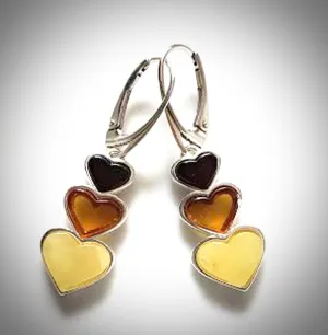 Three Hearts Amber Earrings