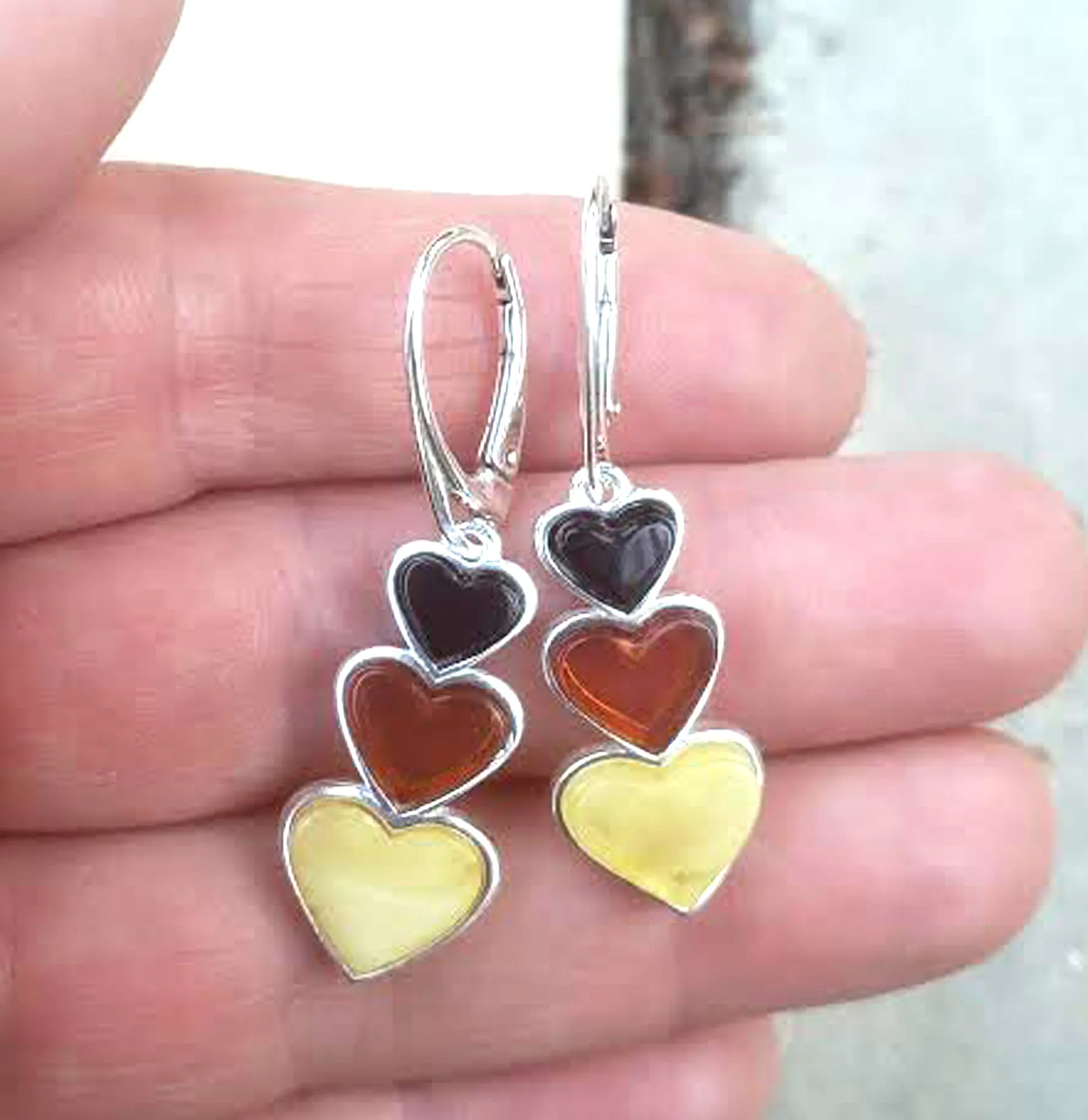 Three Hearts Amber Earrings