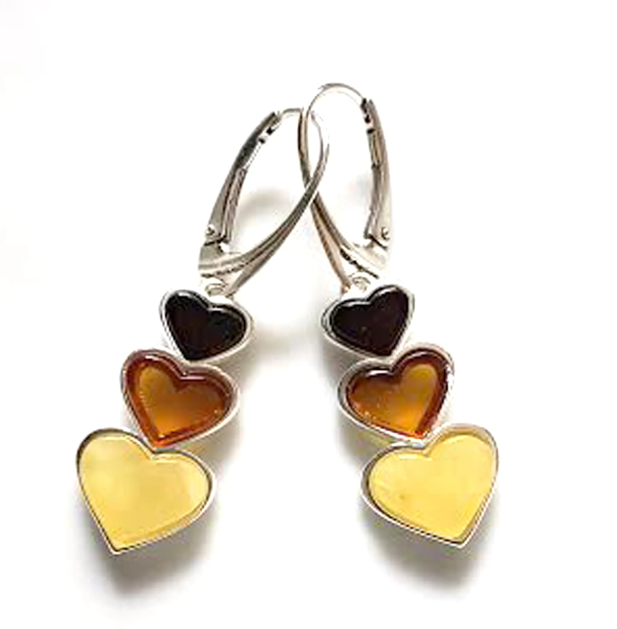 Three Hearts Amber Earrings