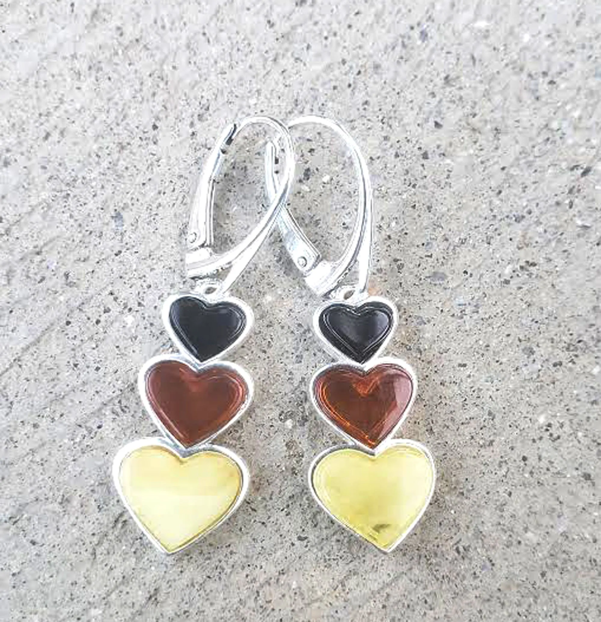 Three Hearts Amber Earrings