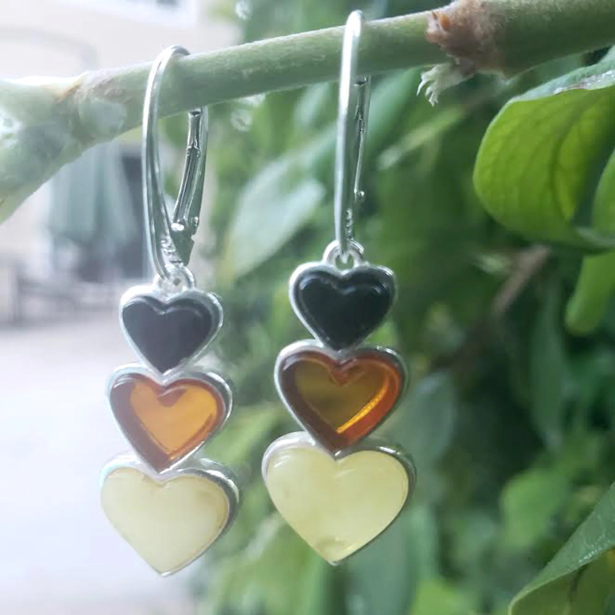 Three Hearts Amber Earrings