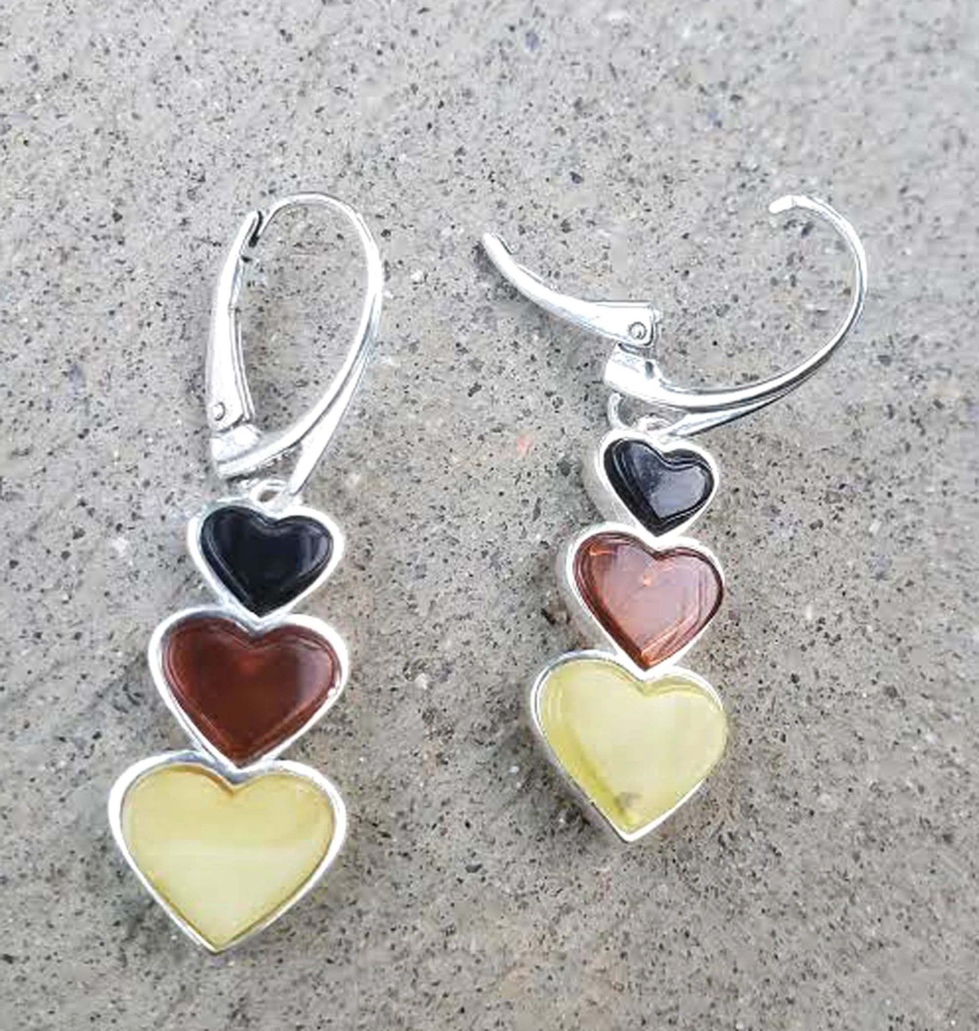 Three Hearts Amber Earrings