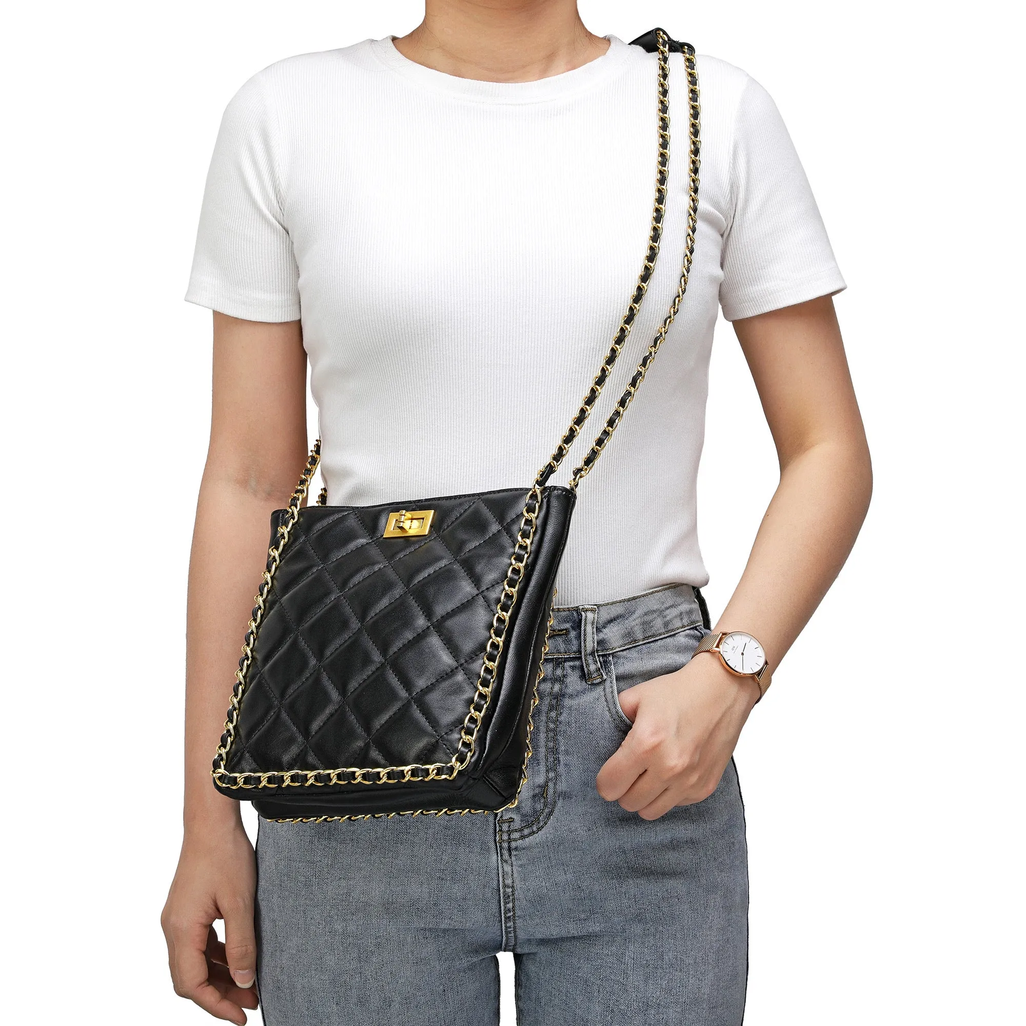Tiffany & Fred Quilted Sheepskin Messenger/Shoulder Bag