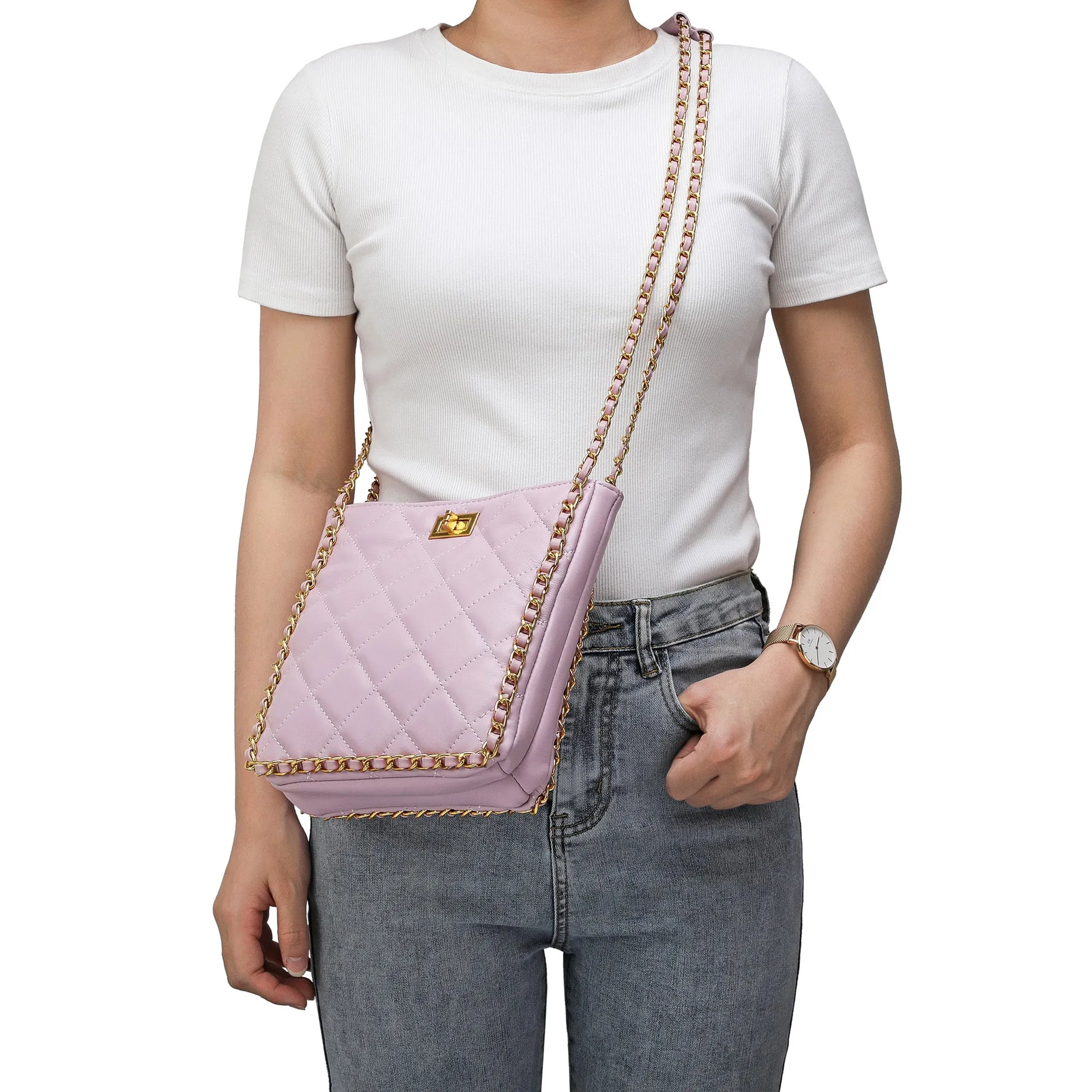 Tiffany & Fred Quilted Sheepskin Messenger/Shoulder Bag
