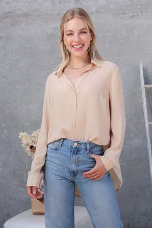 TIMING Oversized Long Sleeve Button Down Chiffon Blouse