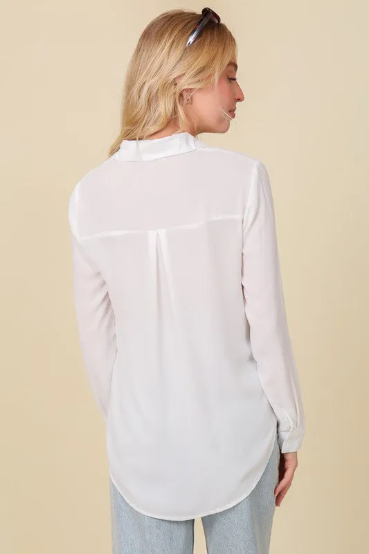 TIMING Oversized Long Sleeve Button Down Chiffon Blouse