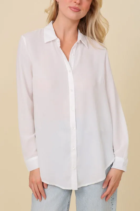 TIMING Oversized Long Sleeve Button Down Chiffon Blouse