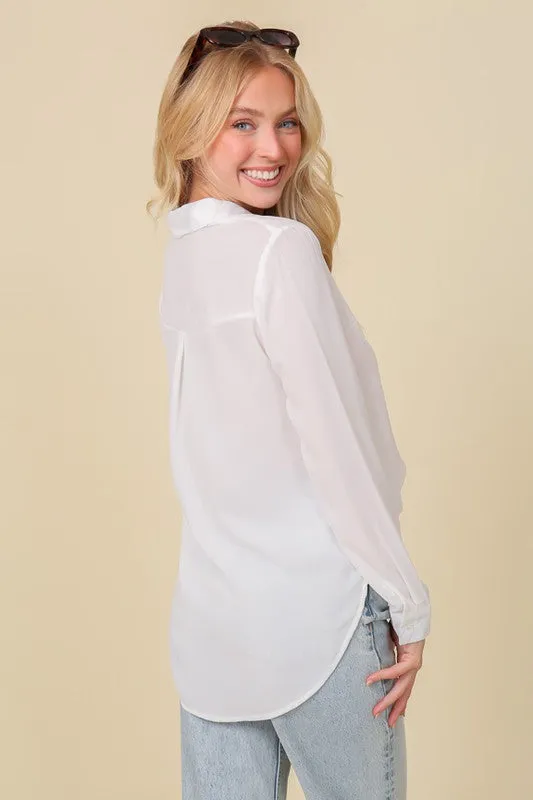 TIMING Oversized Long Sleeve Button Down Chiffon Blouse