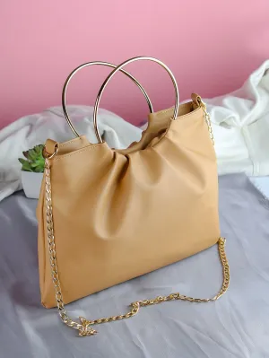 Top Handle Ruched Satchel Bag With Chain  - Mustard  - FD ⚡