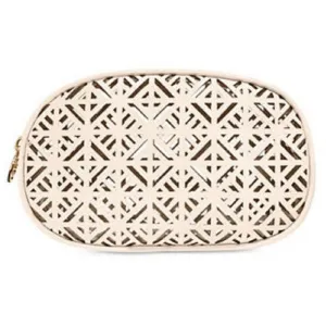 Tory Burch Laser Cut Oval cosmetics bag in Baby Pink color (white)