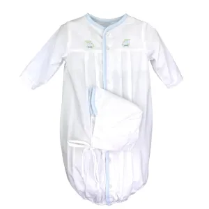 TRAIN EMBROIDERED CONVERTER GOWN AND BONNET - WHITE