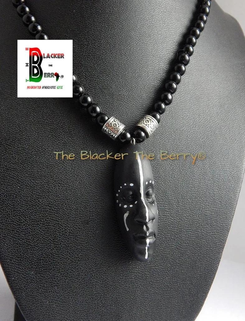 Tribal African Necklaces African Mask Beaded Necklace African Jewelry Afrocentric Face African Warrior Necklace