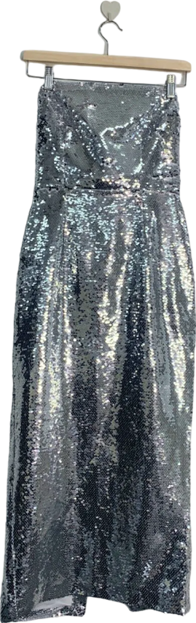 True Decadence Silver Sequin Strapless Dress UK 10