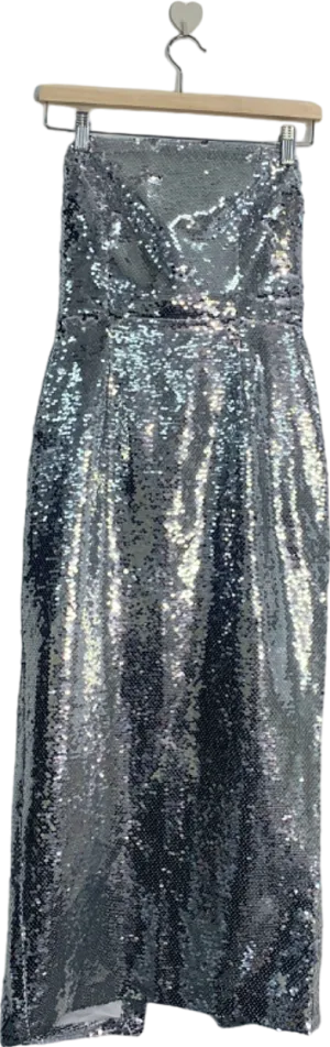 True Decadence Silver Sequin Strapless Dress UK 10