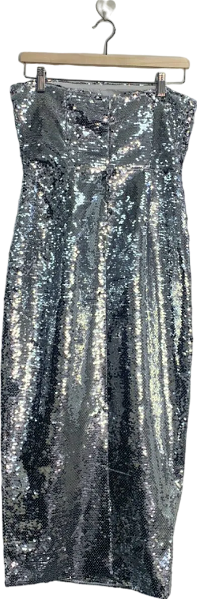 True Decadence Silver Sequin Strapless Dress UK 10