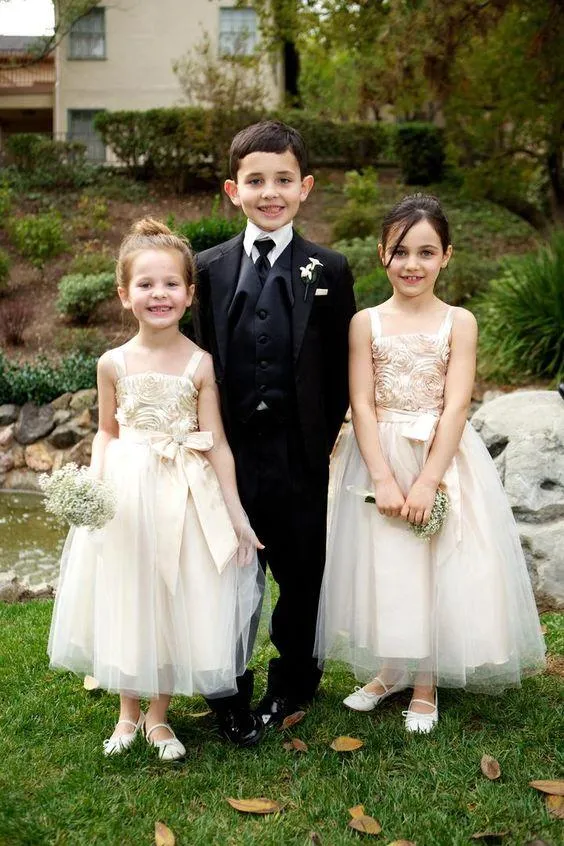 Unique Bubble Dark Ivory Square Neckline Fashion Flower Girl Dresses , FGS109