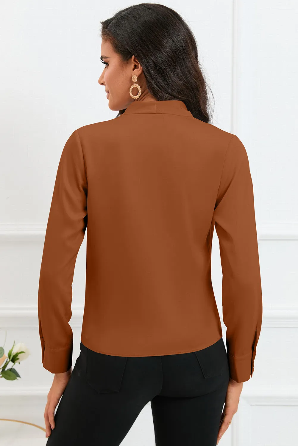 V-Neck Buttoned Long Sleeve Blouse