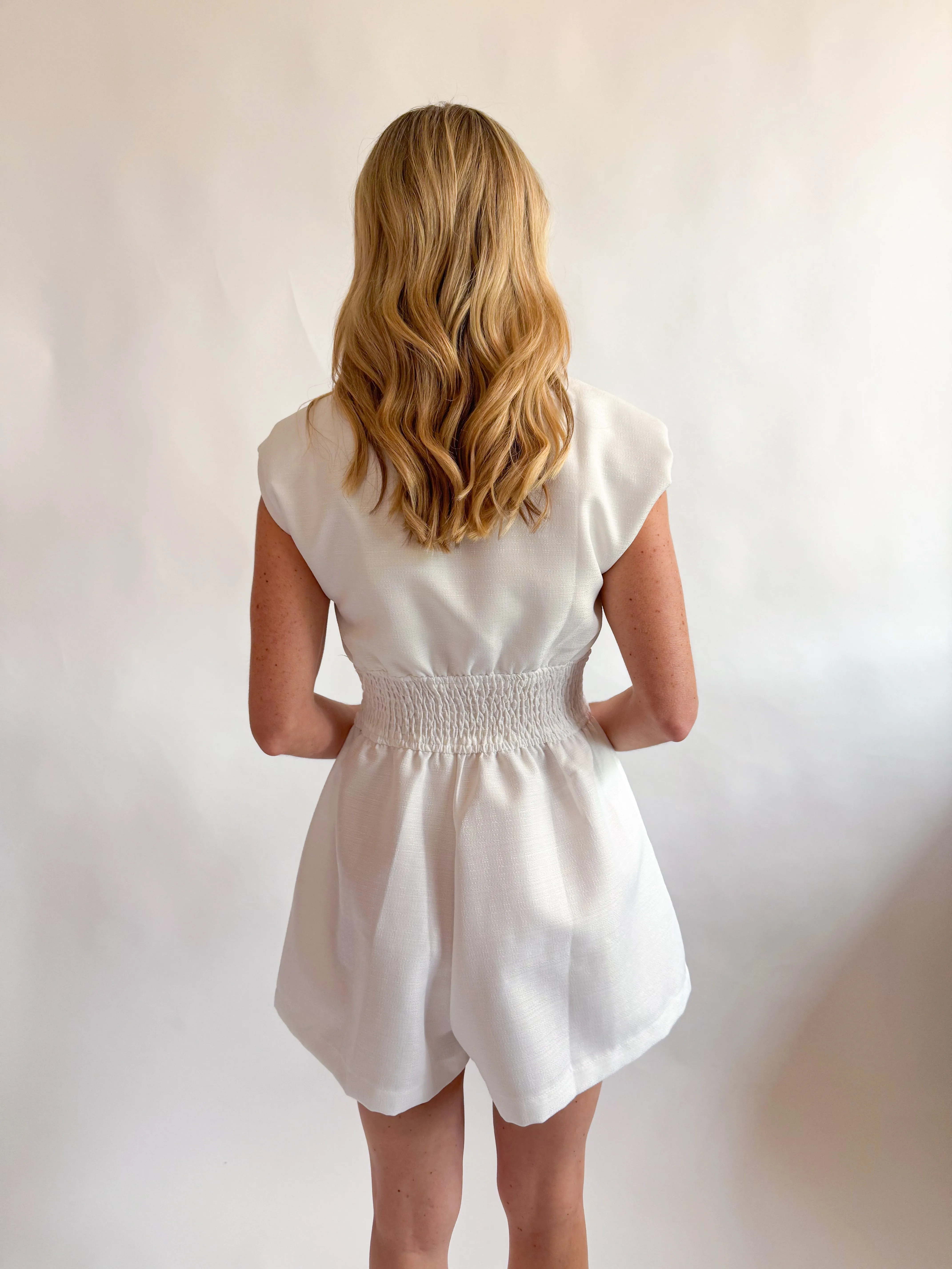 V Neck Shoulder Padded Romper