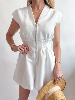 V Neck Shoulder Padded Romper