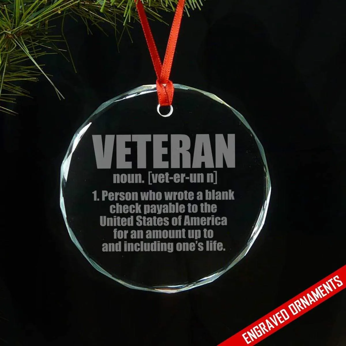 Veteran Engraved Glass Ornament