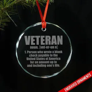 Veteran Engraved Glass Ornament