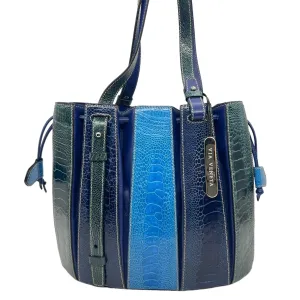 VIA LA MODA VENETA Ostrich "Fern" Bucket Bag - Blue New w/Tags