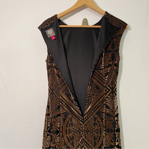 Vince Camuto Women's Velvet Print Sheath Dress Brown Black Size 6 Evening