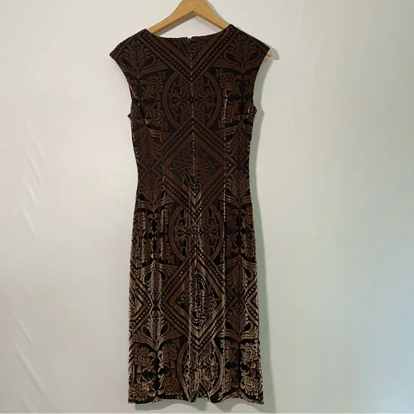 Vince Camuto Women's Velvet Print Sheath Dress Brown Black Size 6 Evening