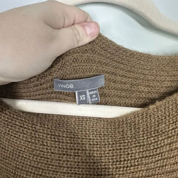 Vince Womens XS Oversized Sweater Brown Knit Merino Wool Alpaca Camel Nylon USA