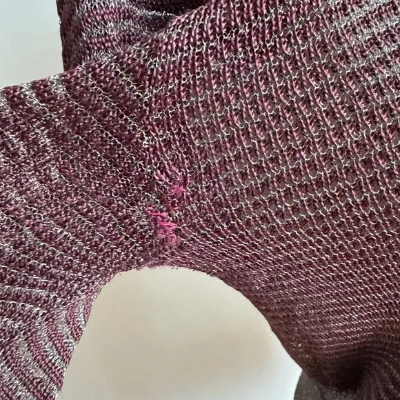 Vintage 1970's Knit Burgundy &amp; Silver Slow fashion Long-sleeve Sheer Sweater