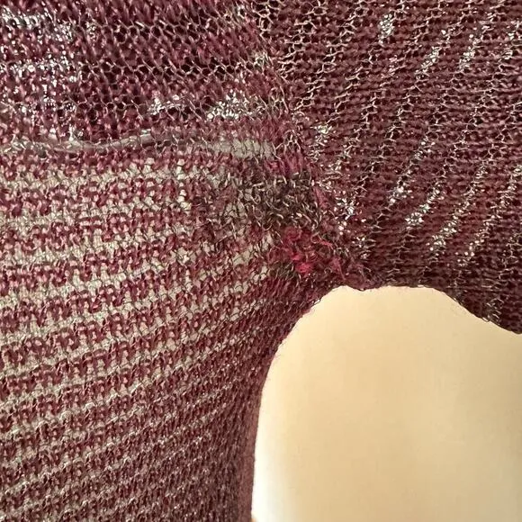 Vintage 1970's Knit Burgundy &amp; Silver Slow fashion Long-sleeve Sheer Sweater