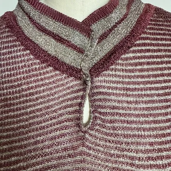 Vintage 1970's Knit Burgundy &amp; Silver Slow fashion Long-sleeve Sheer Sweater