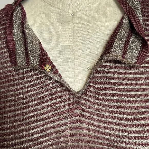 Vintage 1970's Knit Burgundy &amp; Silver Slow fashion Long-sleeve Sheer Sweater