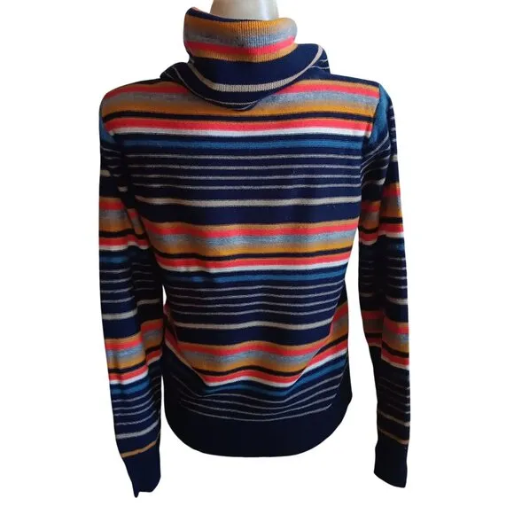 Vintage 70s Large Kimlon Striped Turtleneck Sweater Womens Acrylic Knit Korea