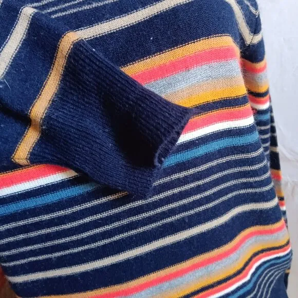 Vintage 70s Large Kimlon Striped Turtleneck Sweater Womens Acrylic Knit Korea
