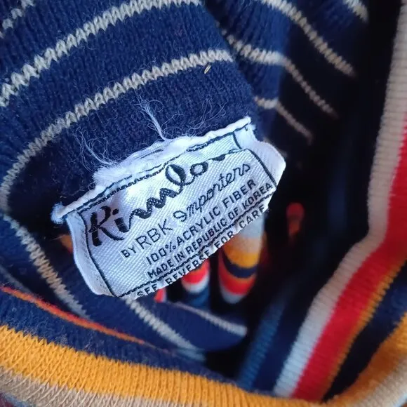 Vintage 70s Large Kimlon Striped Turtleneck Sweater Womens Acrylic Knit Korea